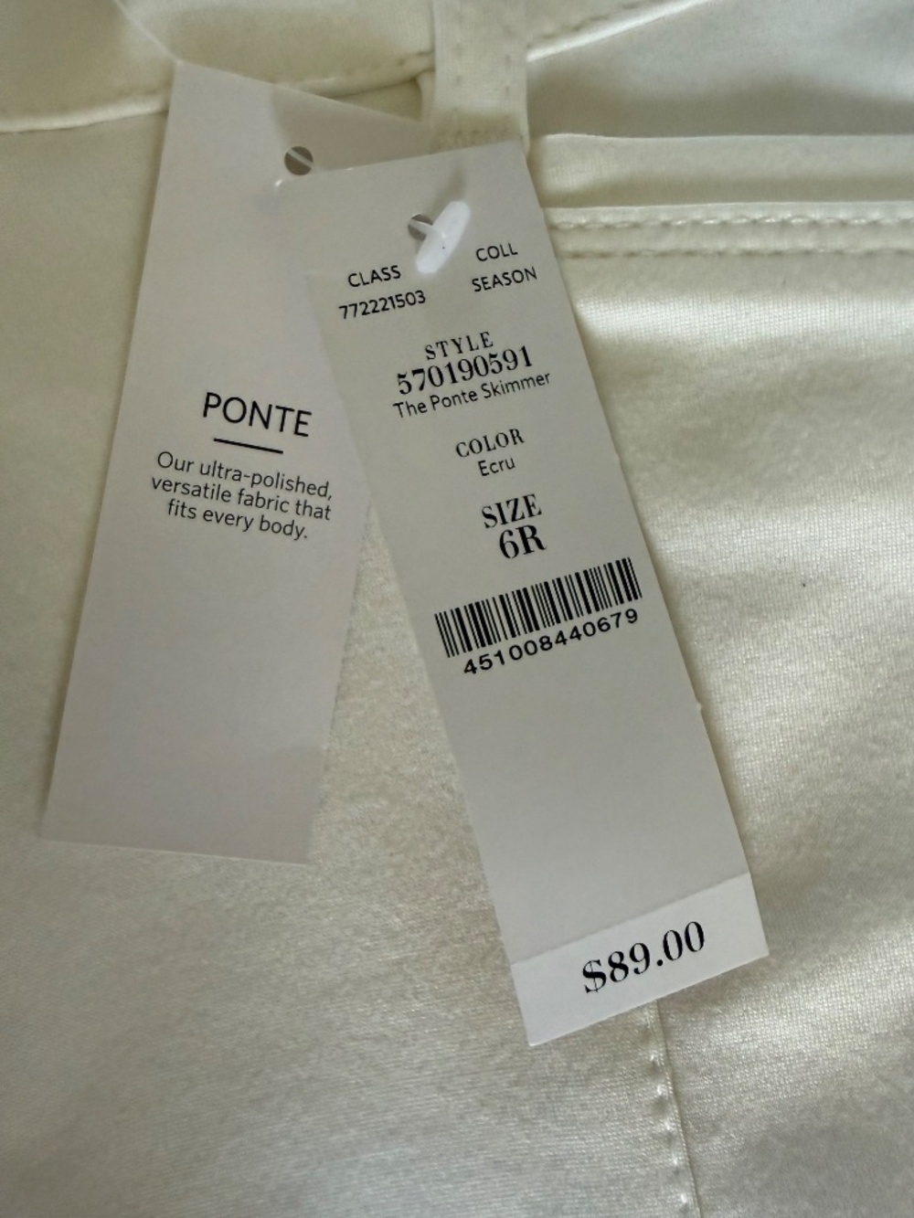 WHBM The Ponte Skimmer Ecru Pants Size 6R NWT Stretch Ankle Slim - Picture 4 of 12
